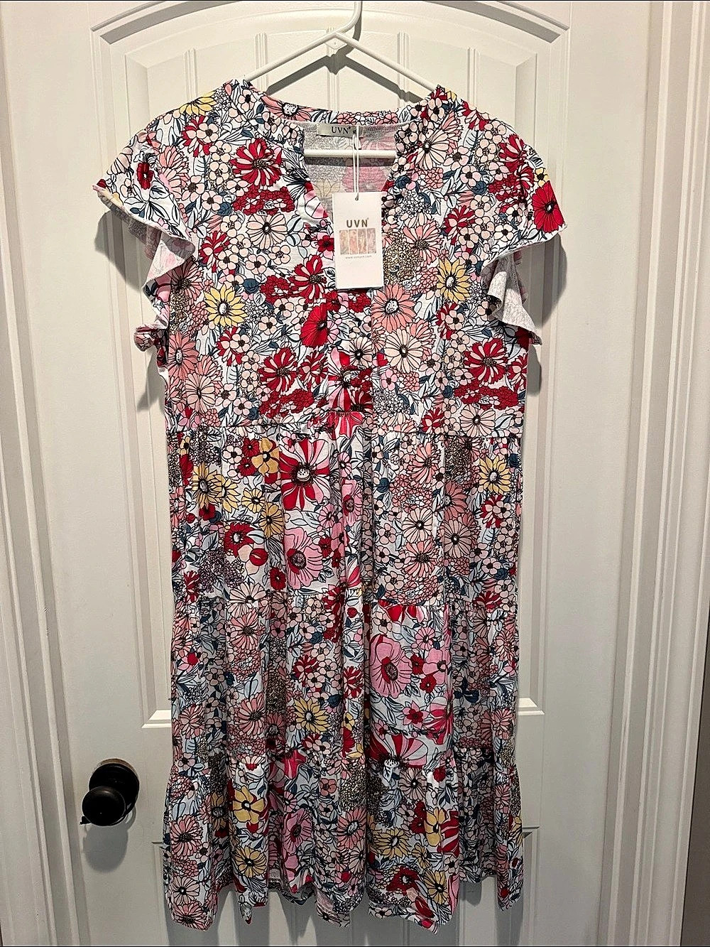 UVN Floral Midi Dress in Pink & Red XL NWT